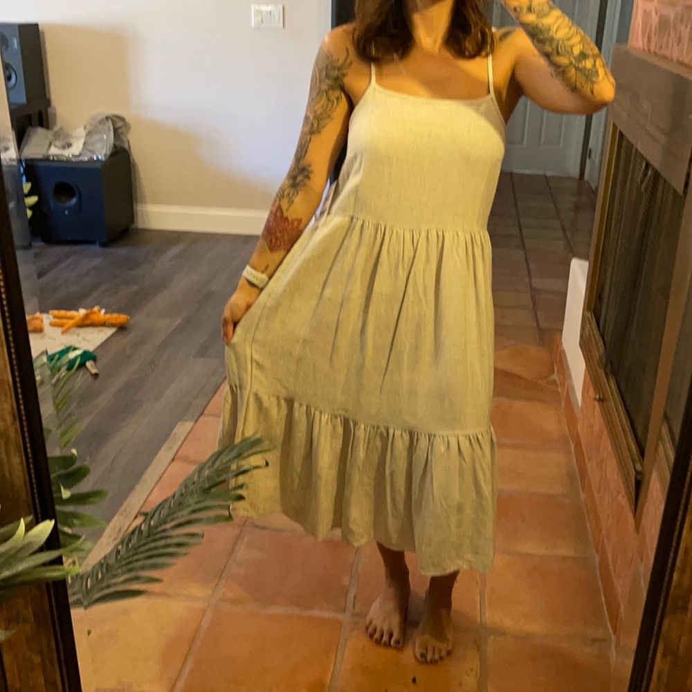 Beige tiered spaghetti strap dress